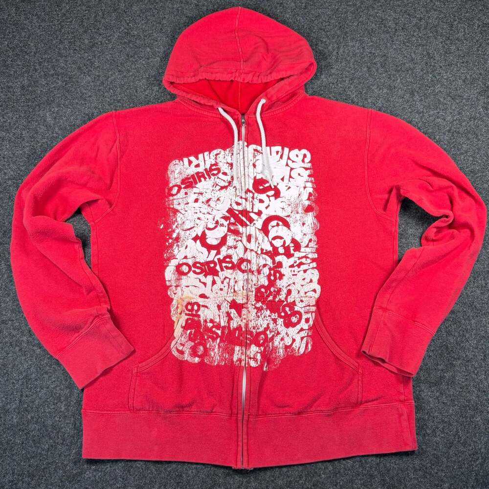 Osiris Shoes & Apparel Vintage Y2K Red Full Zip Up Hoodie Sweatshirt Size Large